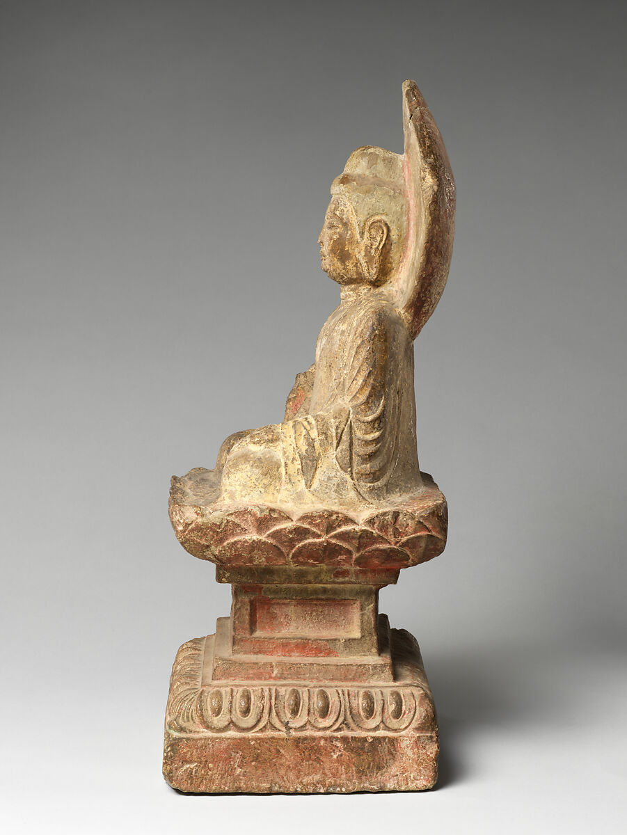 Seated Amida, Stone, paint traces, China