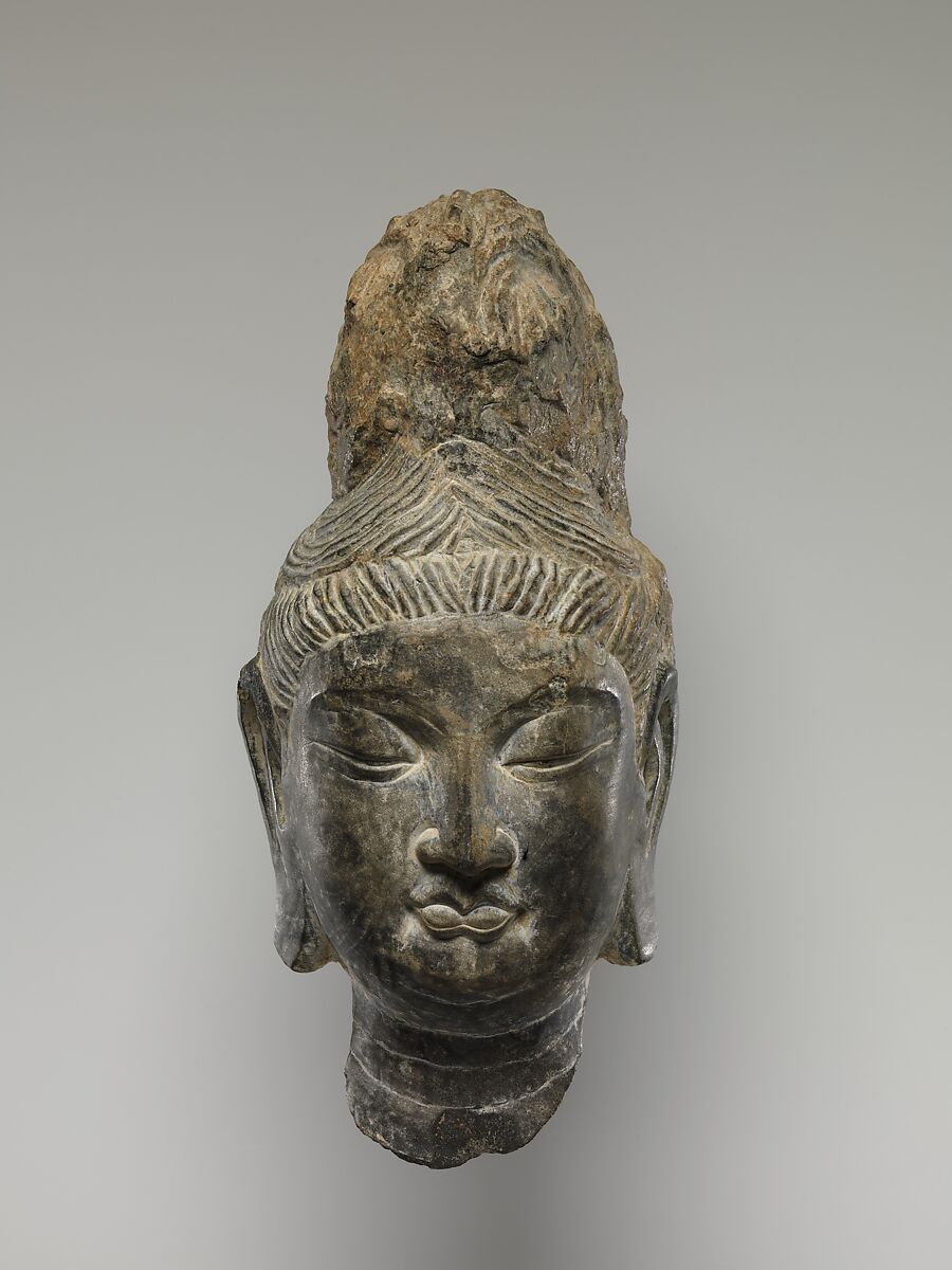 Head of Bodhisattva, Marble covered with lime deposit, China