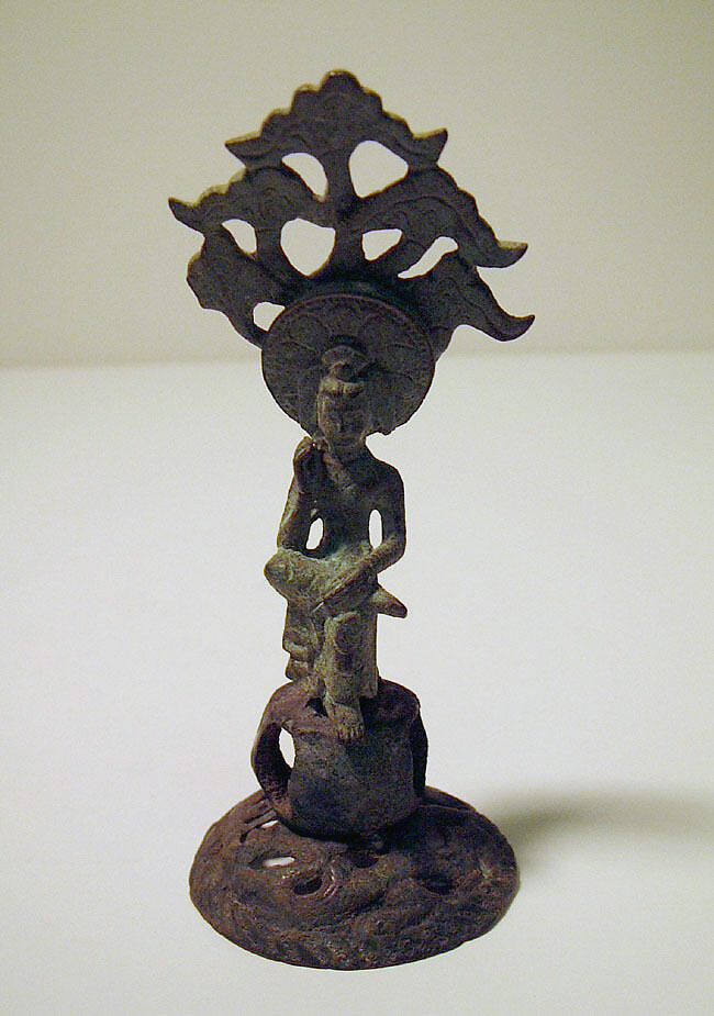 Seated bodhisattva in pensive pose, Bronze, China 