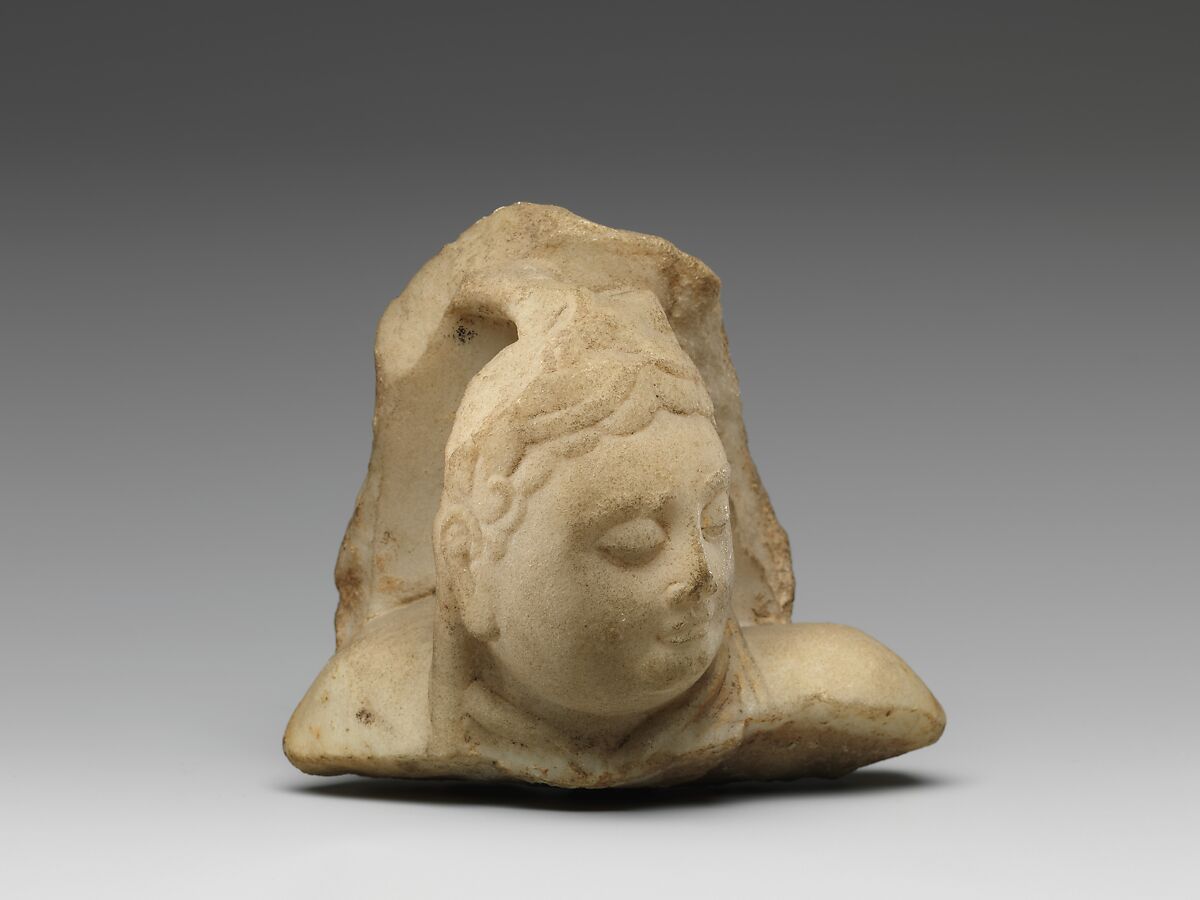 Head of a Bodhisattva, Marble with traces of pigment, China 