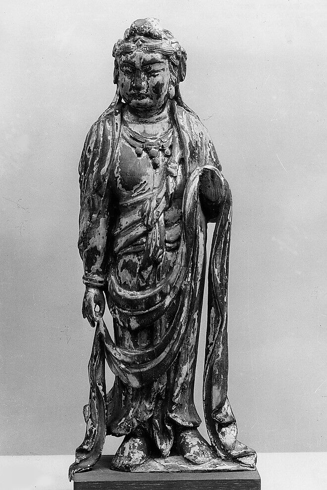 Standing Bodhisattva, Wood, gilt traces, China 