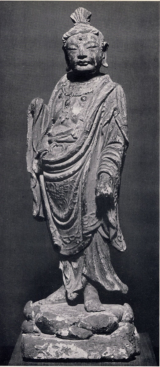 Guanyin, Sunbaked mud, gilt traces, China 