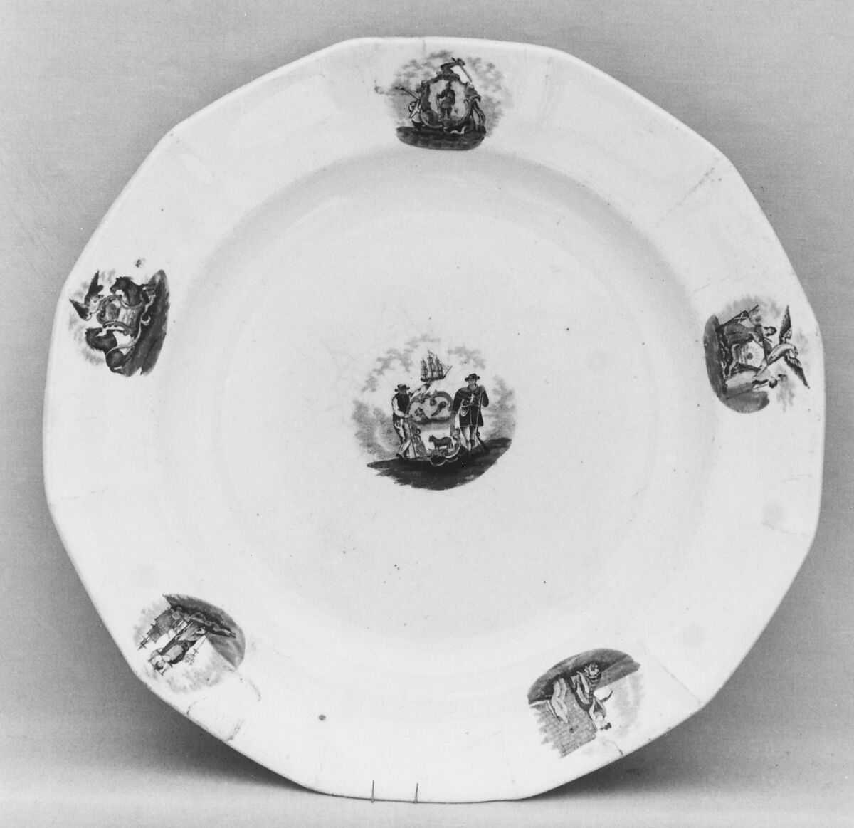 Plate, Mellor, Venables &amp; Co. (active ca. 1834–51), Earthenware, transfer-printed, British (American market) 
