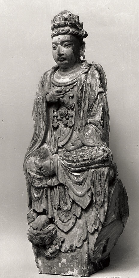 Statuette of Bodhisattva, Wood, gilt traces, China 