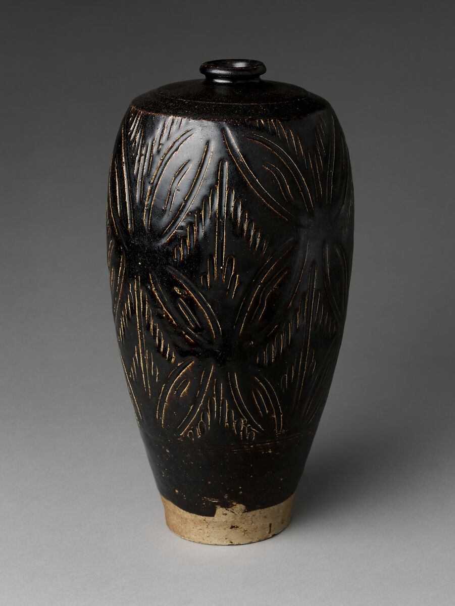 Vase with abstract decoration, Stoneware with carved and incised design under celadon glaze (Cizhou ware), China
