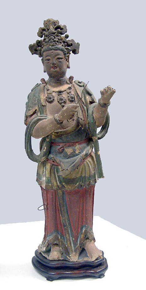 A Bodhisattva, probably Guanyin, Mud, gilded and polychromed, China 