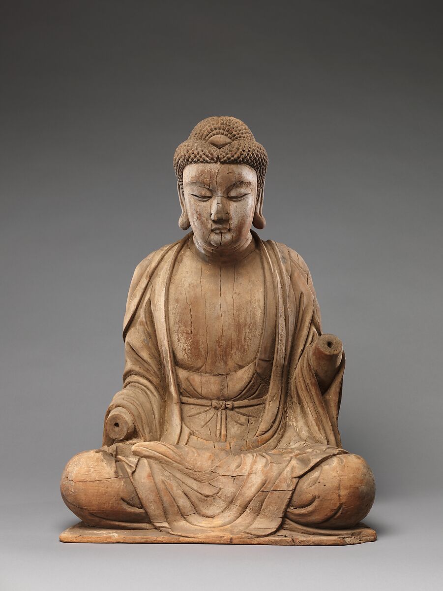 Buddha, probably Shakyamuni (Shijiamouni), Willow wood with pigment, China 