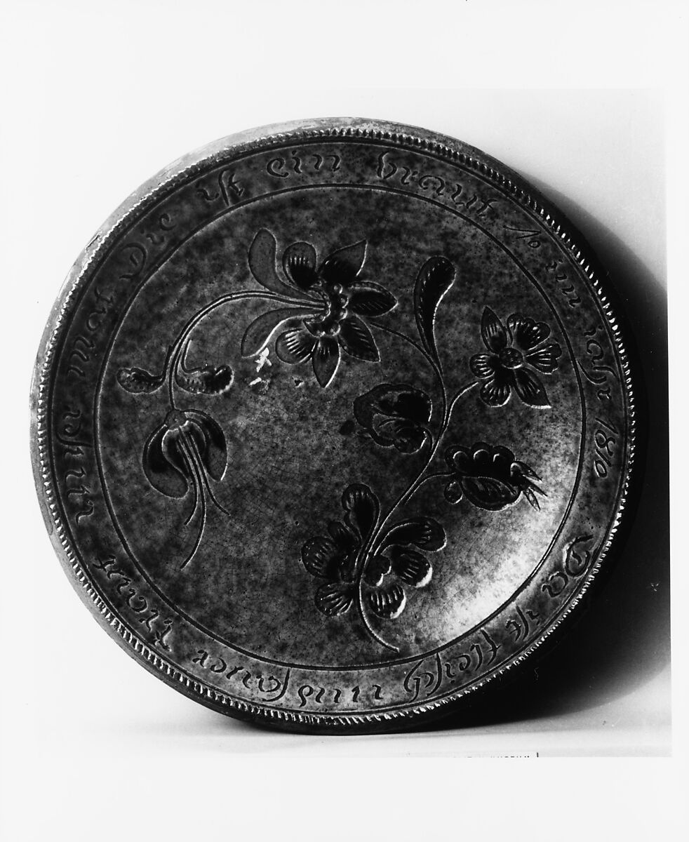 Plate, Attributed to John Neis (1785–1867), Earthenware; Redware with sgraffito decoration, American