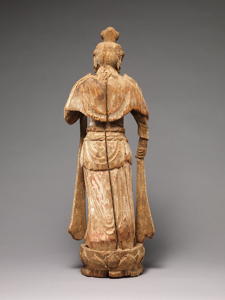 One of a Pair of Attendant Bodhisattvas, Wood (foxglove) with pigment, single-woodblock construction, China