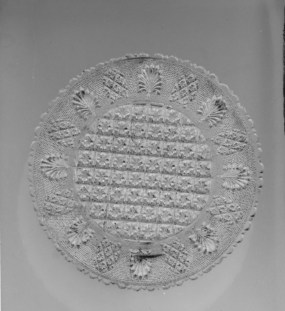 Plate, Possibly New England Glass Company (American, East Cambridge, Massachusetts, 1818–1888), Lacy pressed glass, American 