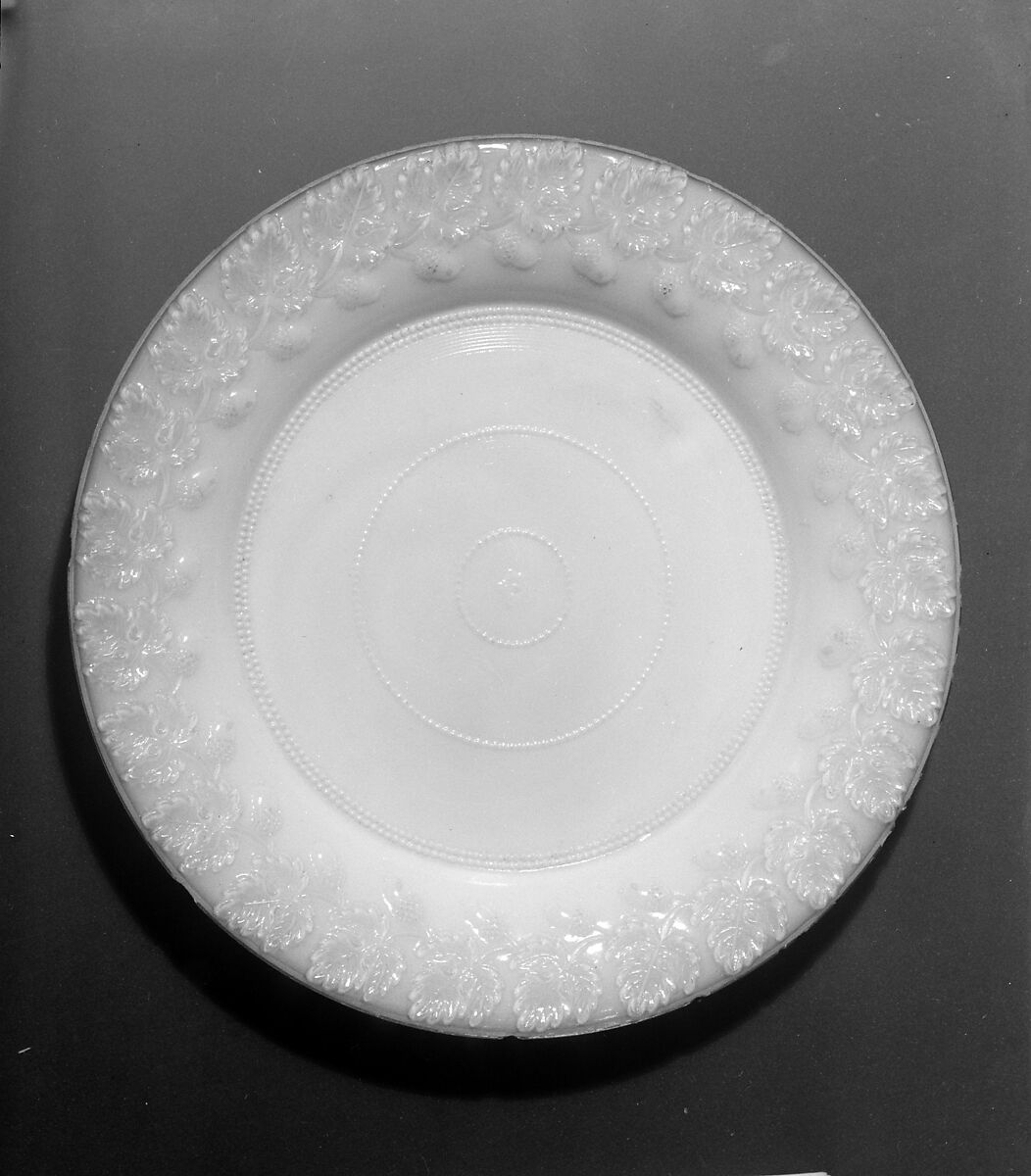 Plate, Possibly New England Glass Company (American, East Cambridge, Massachusetts, 1818–1888), Lacy pressed opaque white glass, American 