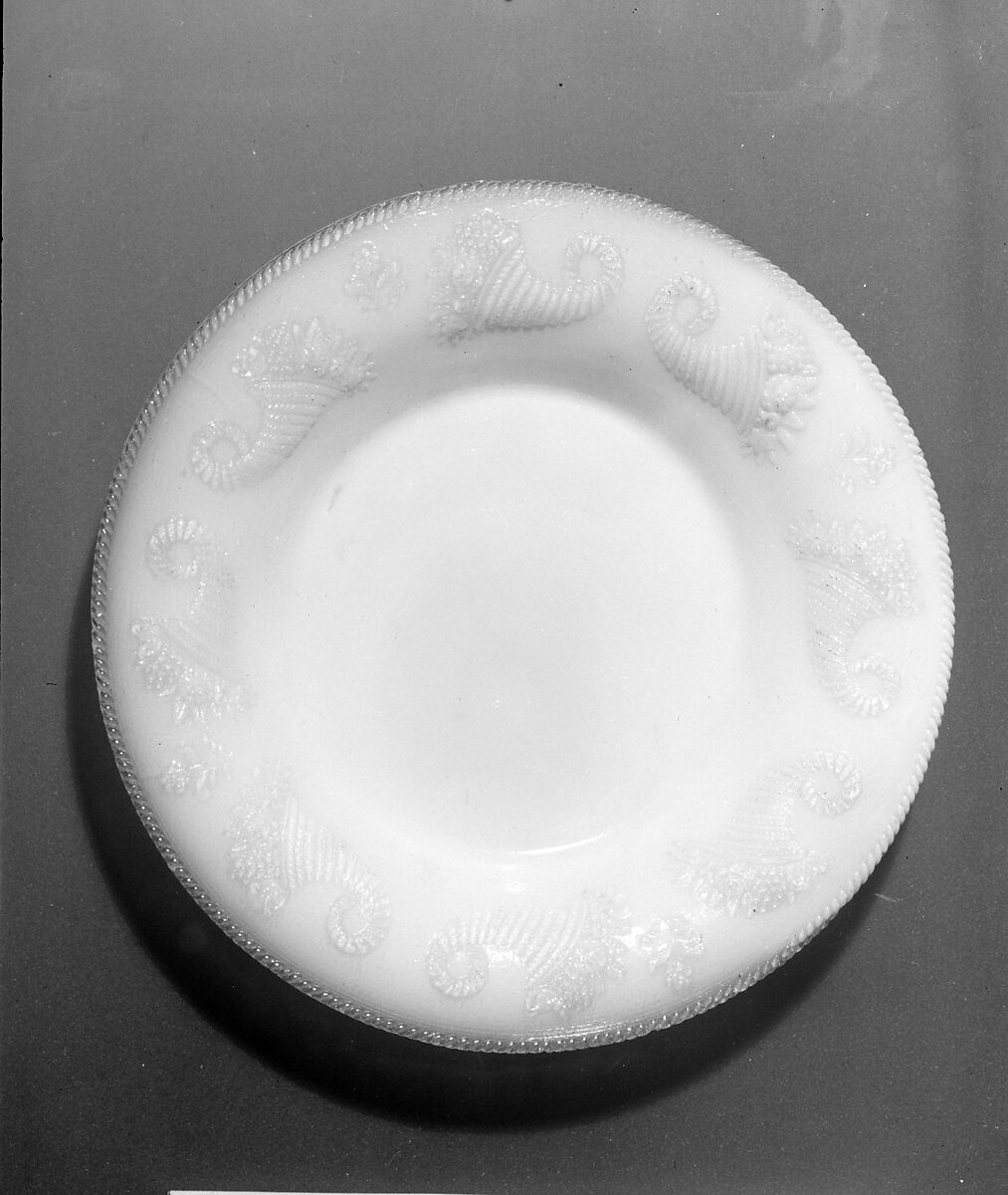 Plate, Probably New England Glass Company (American, East Cambridge, Massachusetts, 1818–1888), Lacy pressed opalescent and opaque white glass, American 