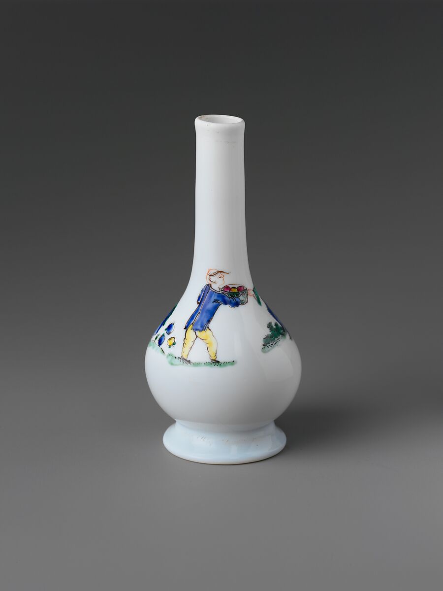 Bottle, Opaque glass with enamel decoration, British 