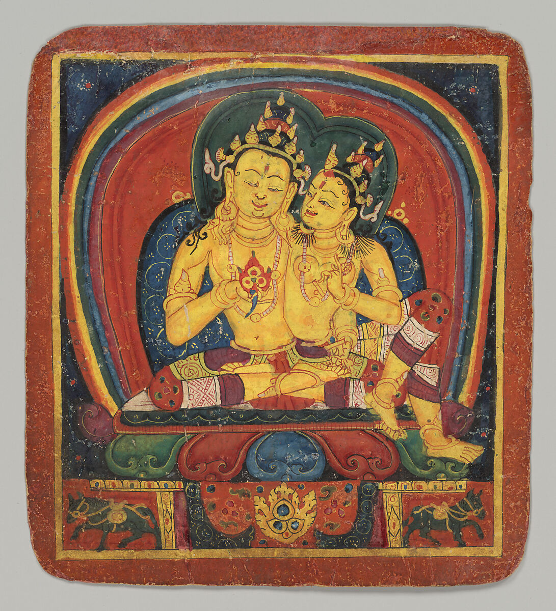 Initiation Card (Tsakalis): Ratnasambhava, Opaque watercolor on paper, Tibet 