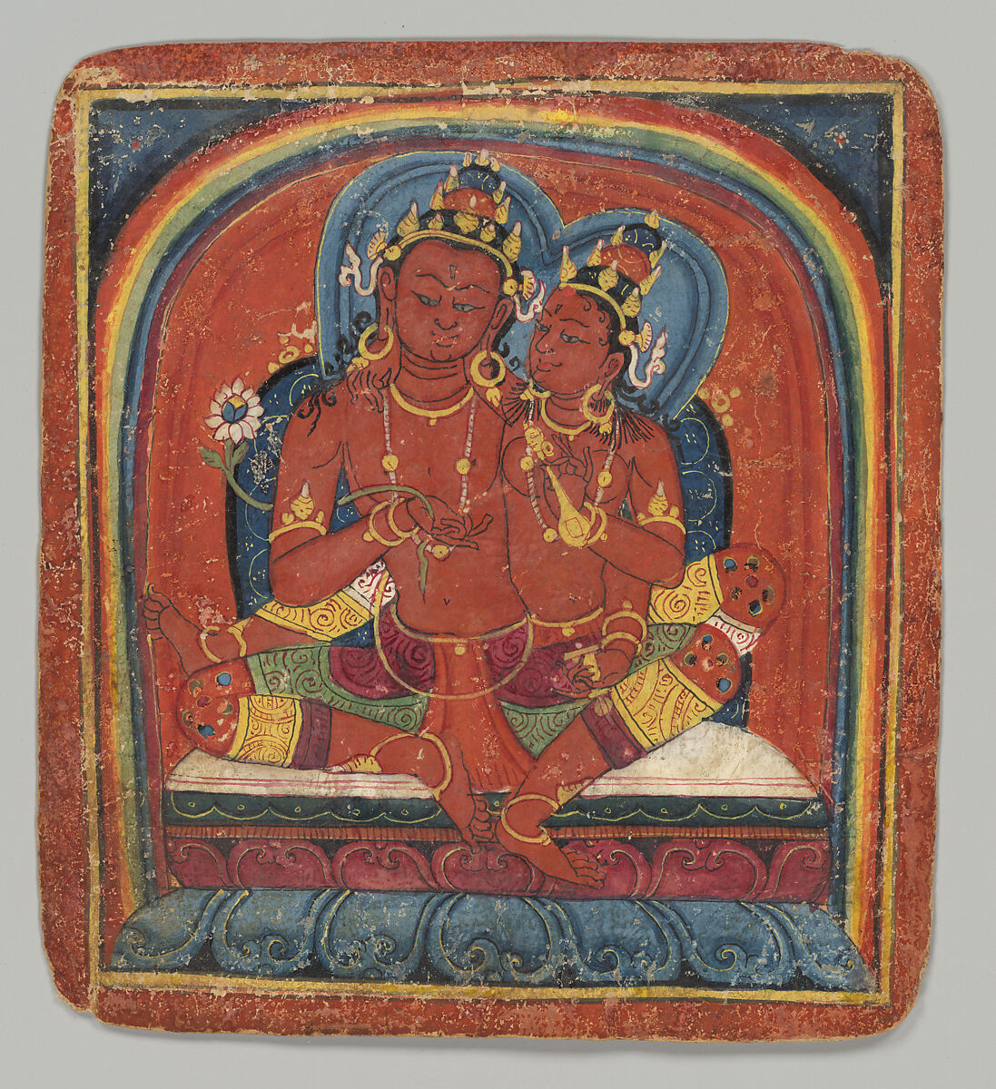 Initiation Card (Tsakalis): Chenresi (Avalokiteshvara), Opaque watercolor on paper, Tibet 