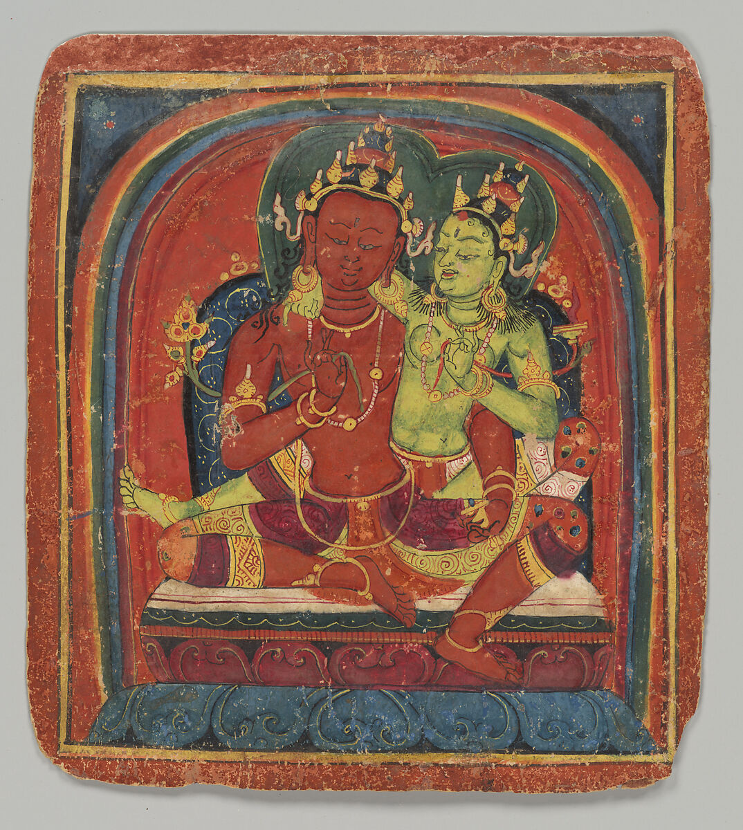 Initiation Card (Tsakalis): Bodhisattva Samantabhadhra, Opaque watercolor on paper, Tibet 