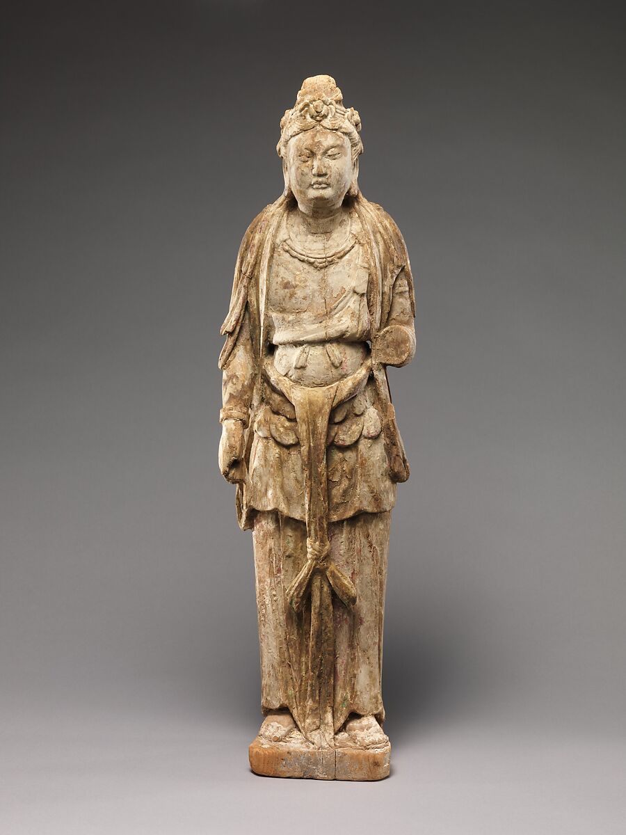 Bodhisattva, Wood (foxglove) with pigment; single-woodblock construction, China 