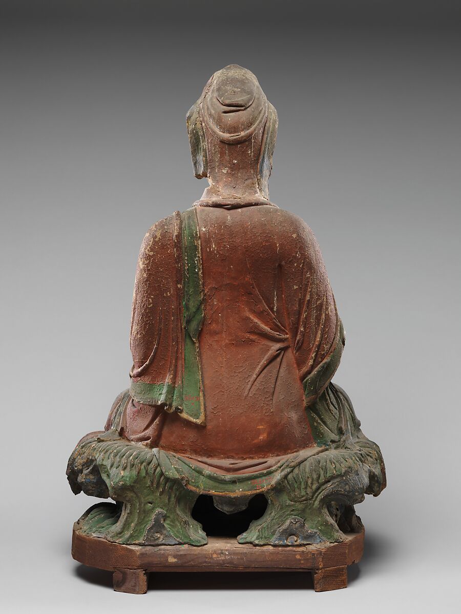 Figure seated on lotiform base, Stucco, China