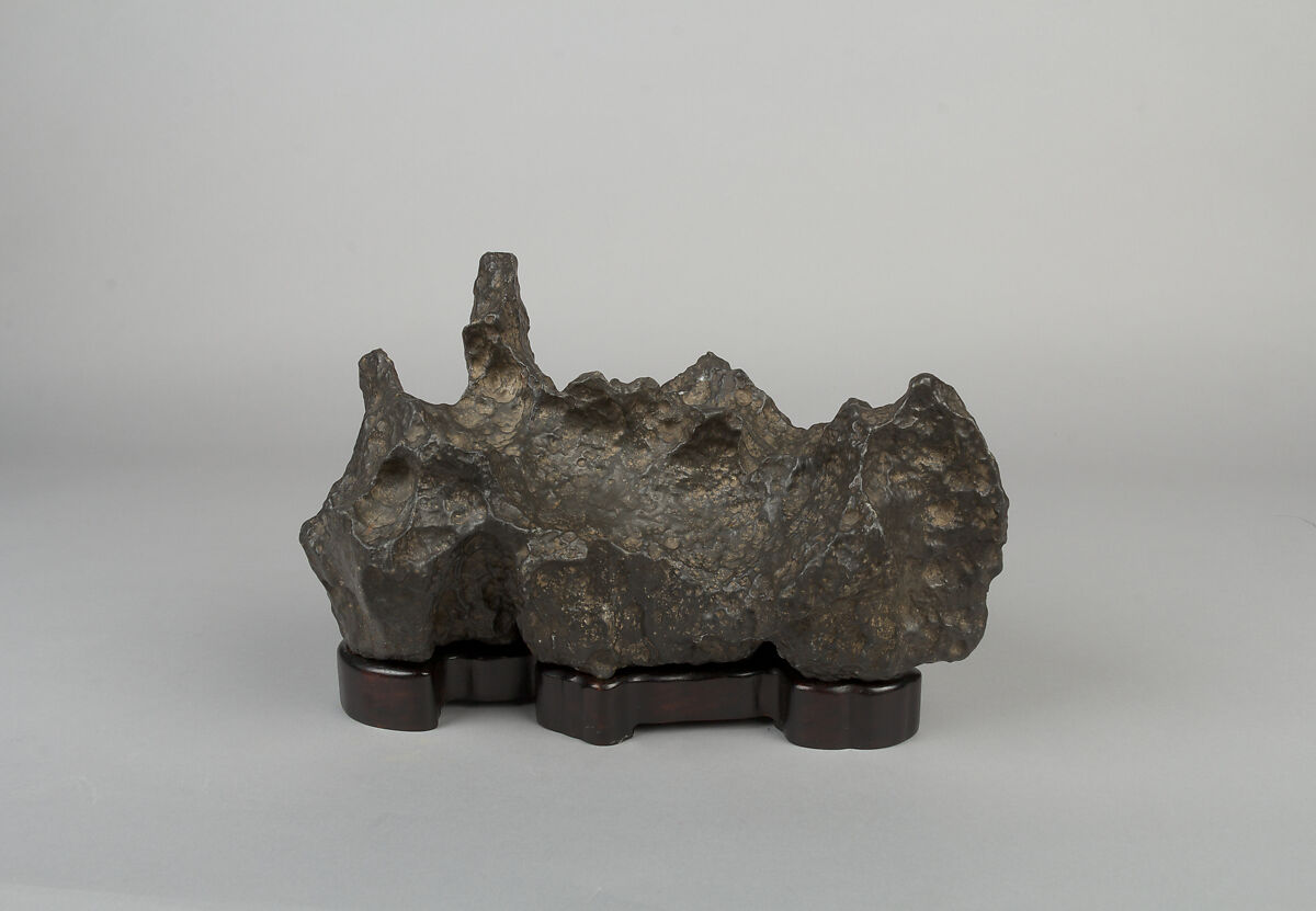 Scholar's rock, Lingbi limestone with wood base, China 