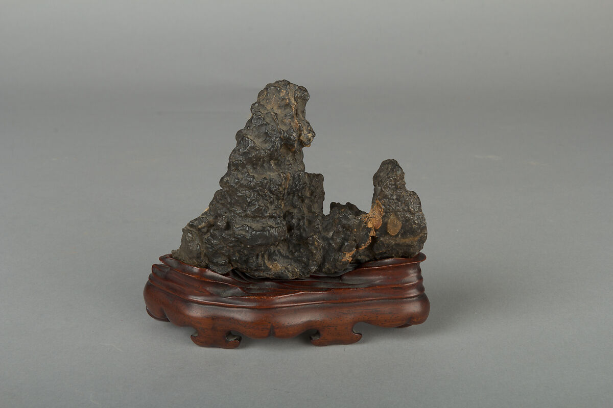 Scholar's rock, Lingbi limestone; wood stand, China