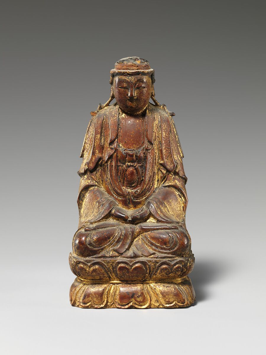 Bodhisattva Guanyin, Sandalwood with lacquer and gilding, single-woodblock construction, China 