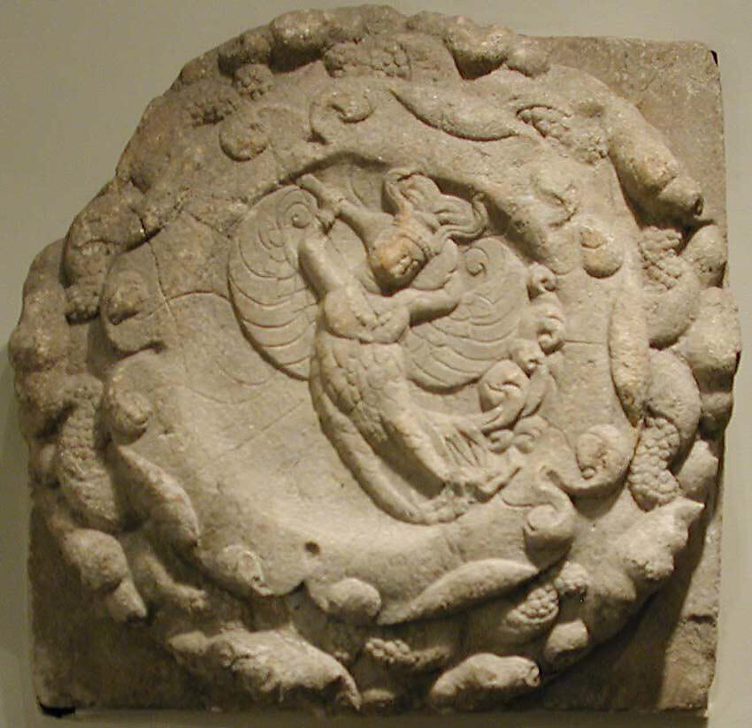 Pair of decorative medallions, Sandstone, China