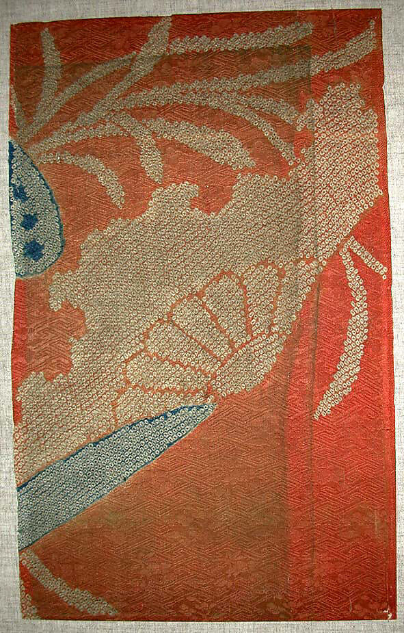 Kosode Fragment, Ground of red satin damask (rinzu), Japan 