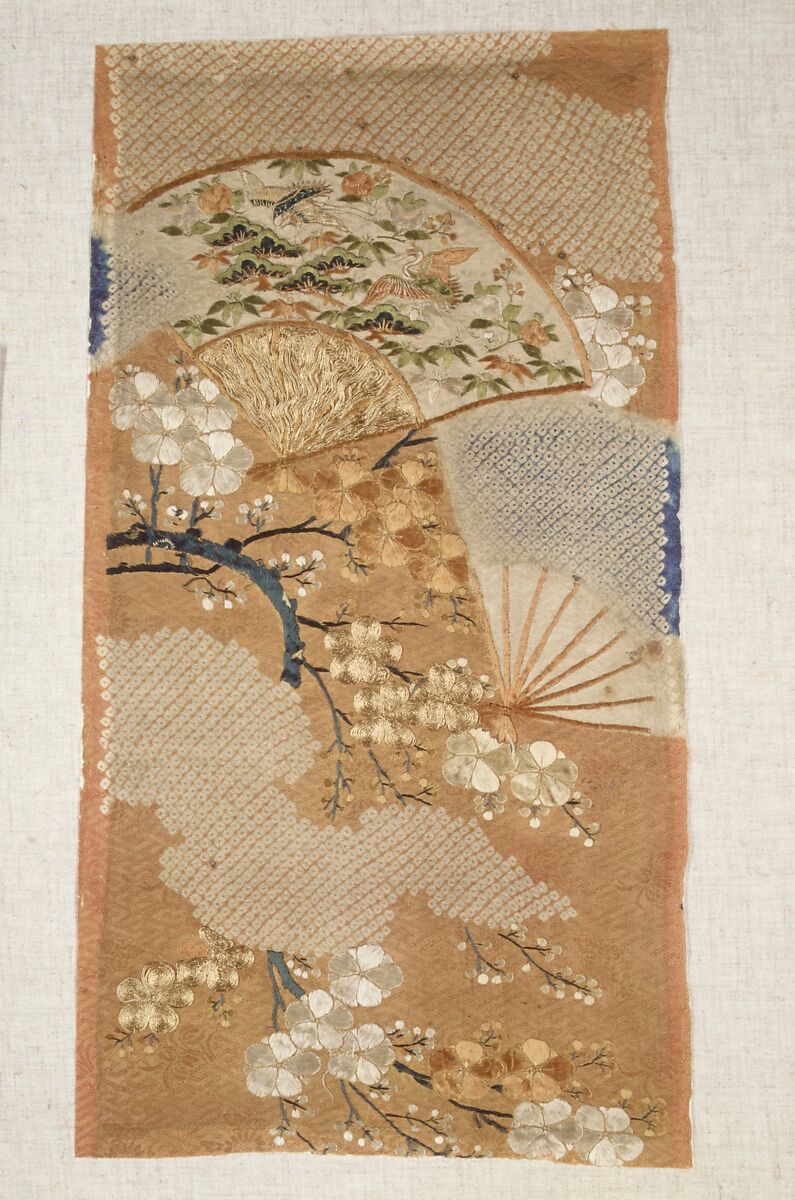 Kosode Fragment, Ground of red float-patterned plain-weave (saya), Japan 