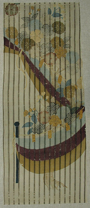 Kosode Fragment, Ground of white crepe (chirimen) with dark stripes, Japan 