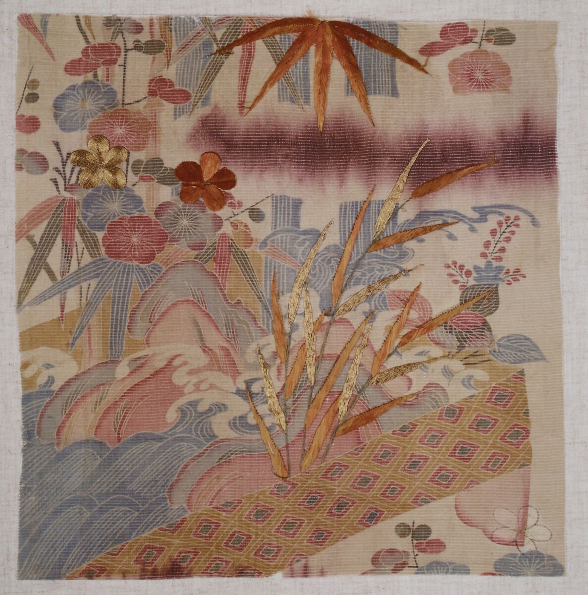 Fragment of an Unlined Kosode (Hitoe), Ground of dye-patterned (somewake) white and purple gauze (ro), Japan 
