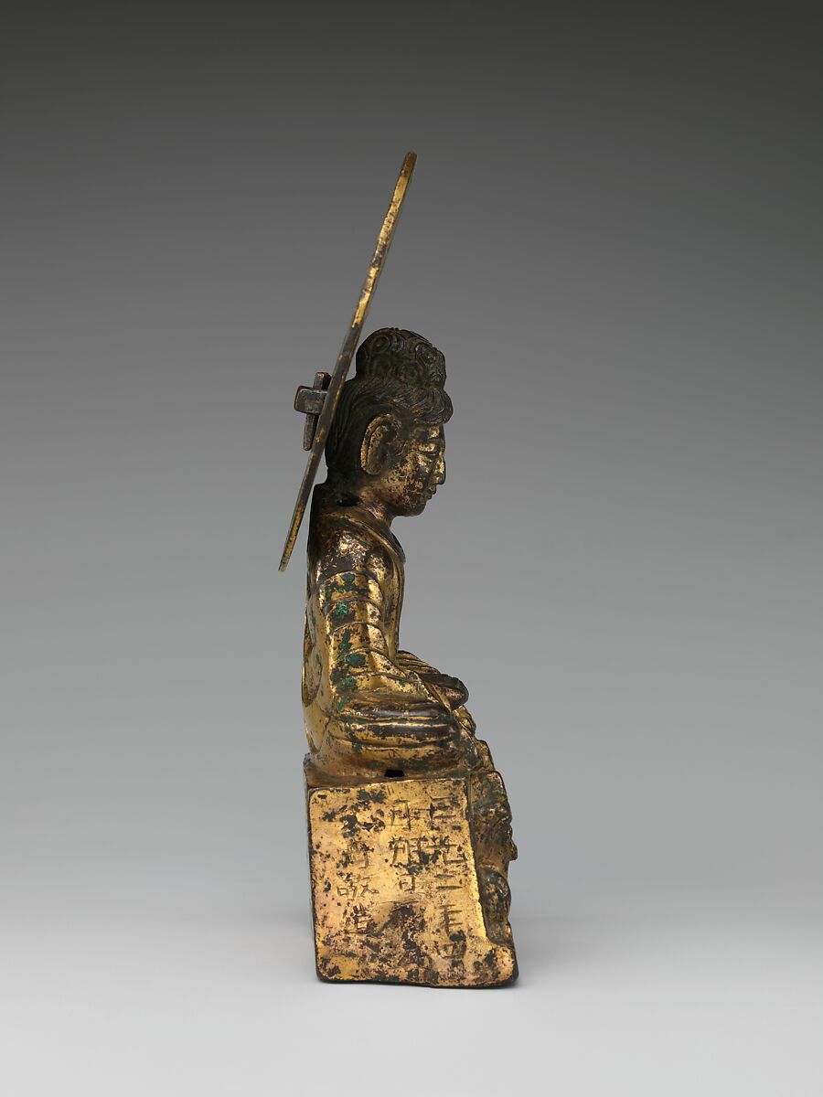 Seated Buddha, probably Shakyamuni (Shijiamouni), Gilt bronze; piece-mold cast, China