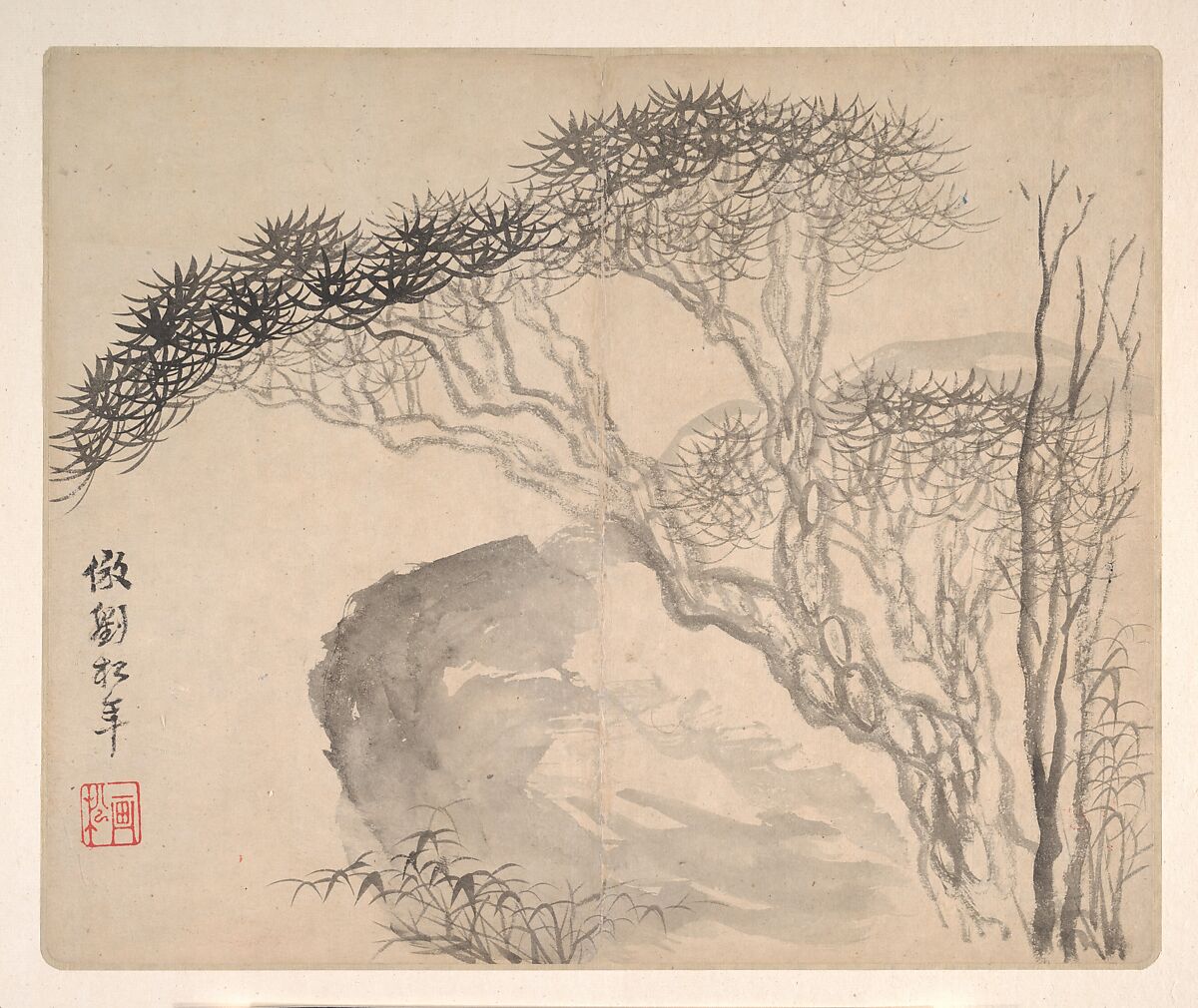 Landscapes after Ancient Masters, Mei Qing (Chinese, 1623–1697), Album of twelve paintings and one leaf of calligraphy; ink and color on paper, China
