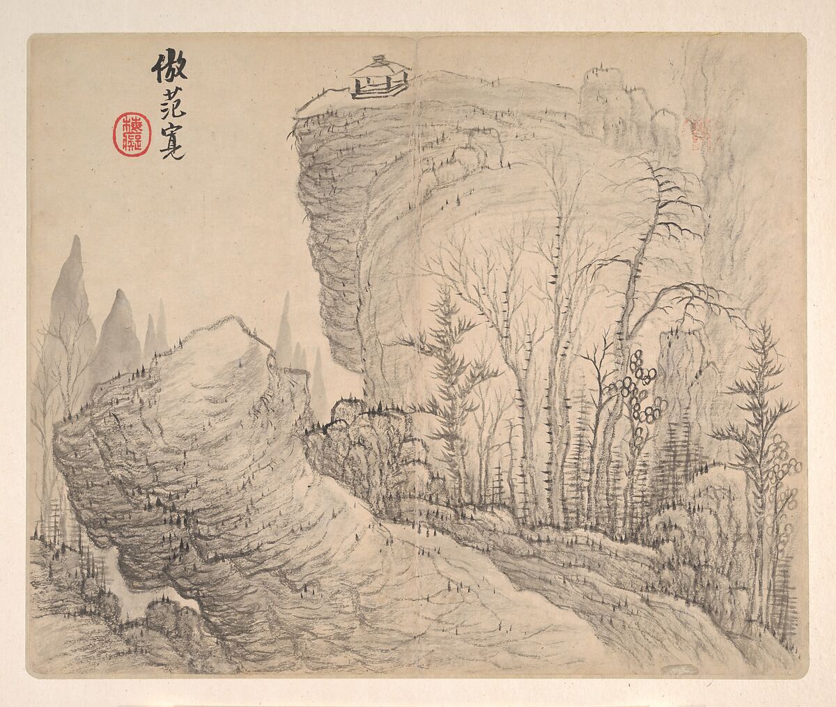 Landscapes after Ancient Masters, Mei Qing (Chinese, 1623–1697), Album of twelve paintings and one leaf of calligraphy; ink and color on paper, China