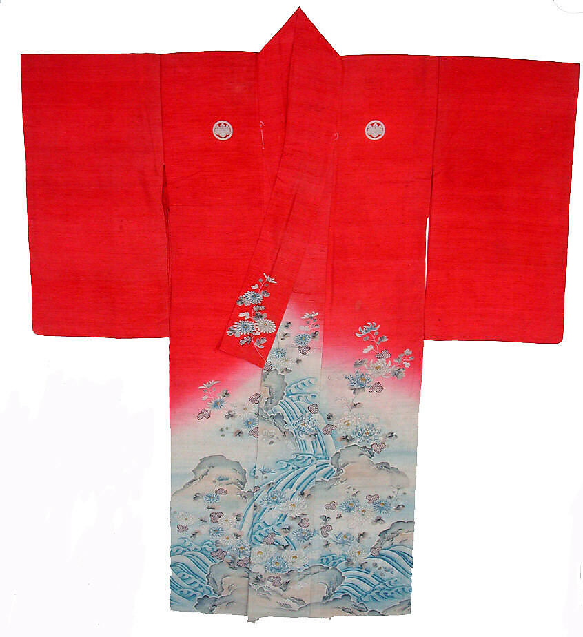 Kosode, Yuzen-dyed and painted, mostly on lower half of garment, Japan 