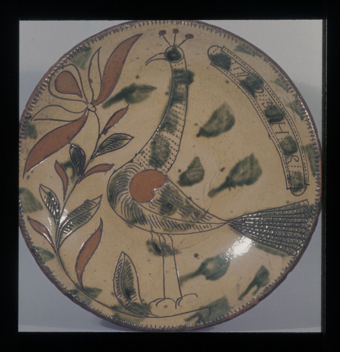 Plate, Possibly Heinrich Roth (active ca. 1790–1810), Earthenware; Redware with sgraffito decoration, American