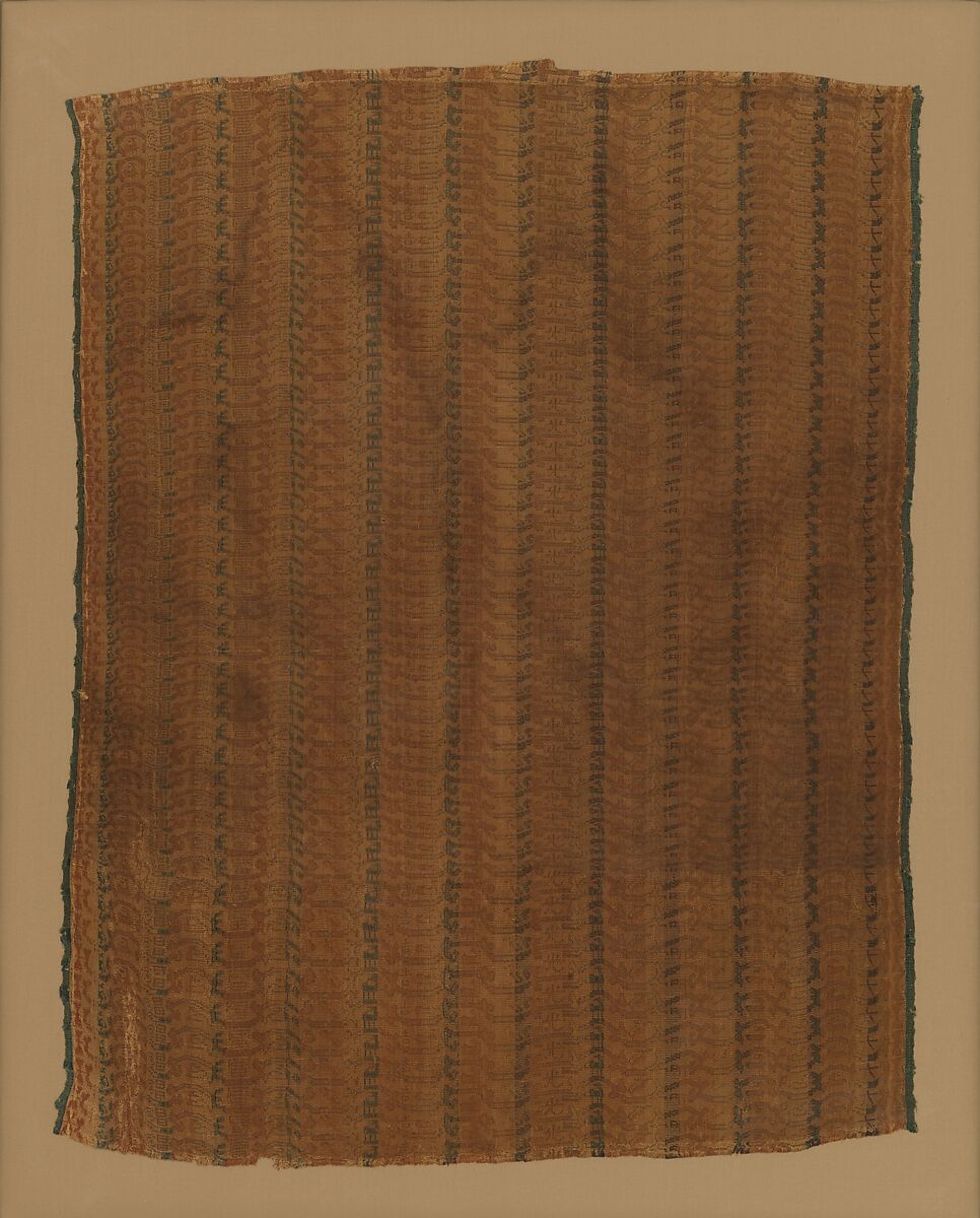 Textile with deer and a woven inscription, Warp-faced compound plain-weave silk, China 