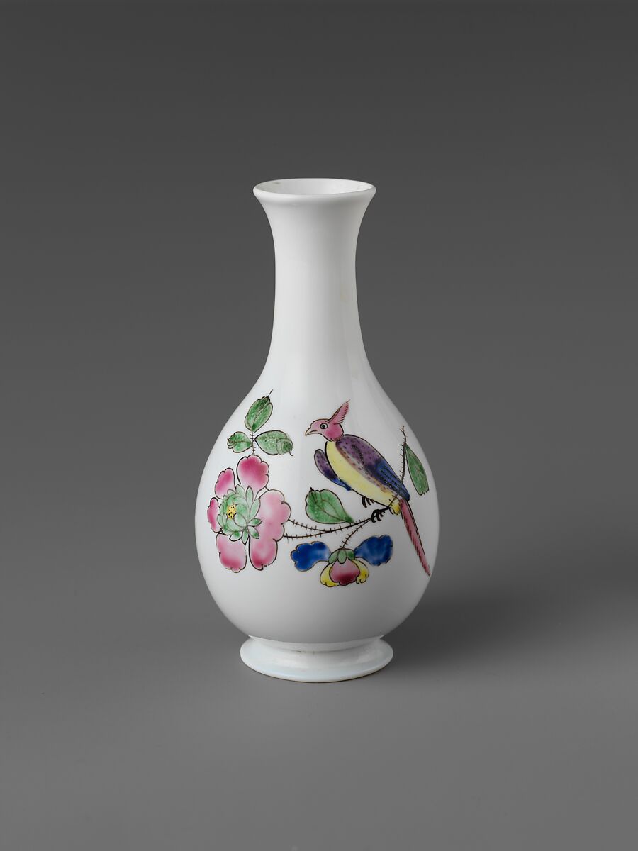 Bottle, Opaque glass with enamel decoration, British 