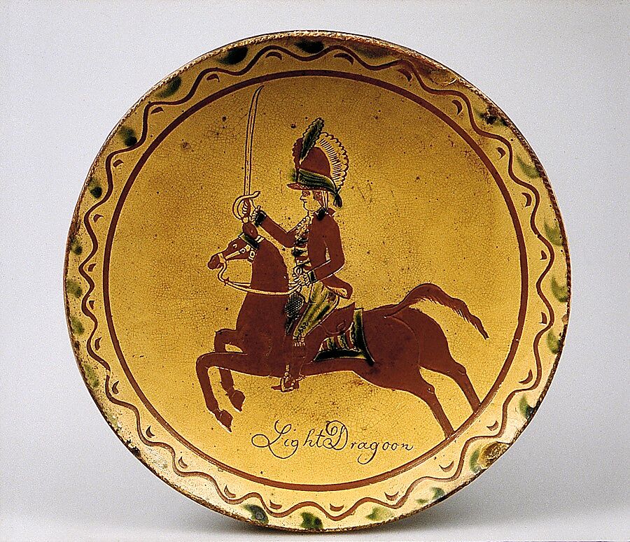 Plate, Earthenware; Redware with sgraffito decoration, American