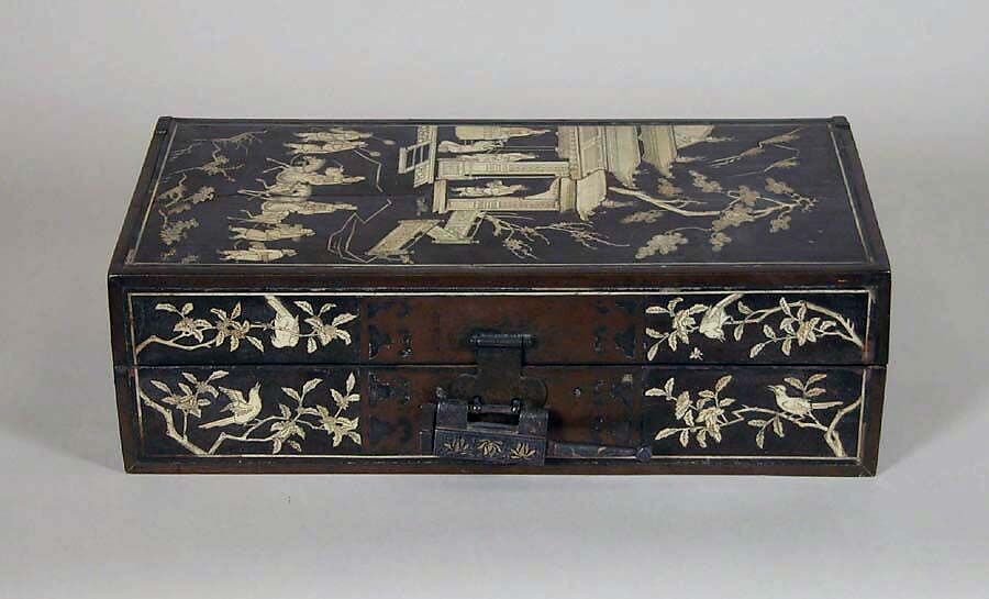 Box with Scene of a Visit, Wood with ivory and bitumen, China