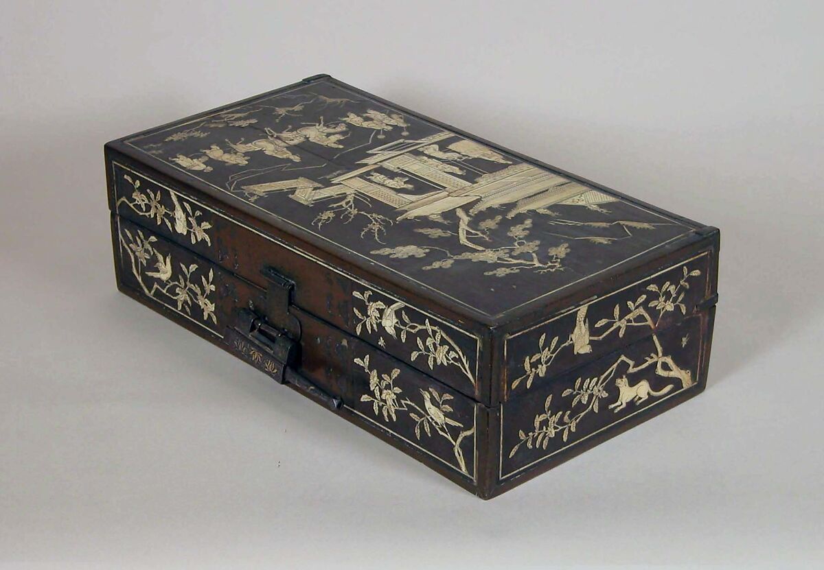 Box with Scene of a Visit, Wood with ivory and bitumen, China 