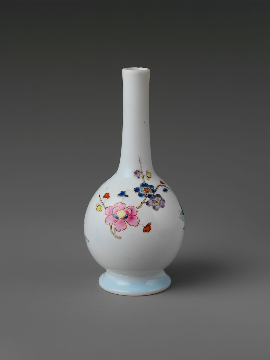 Bottle, Opaque glass with enamel decoration, British