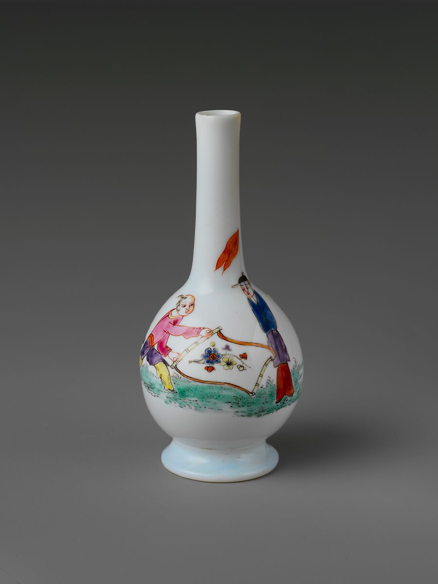 Bottle, Opaque glass with enamel decoration, British 