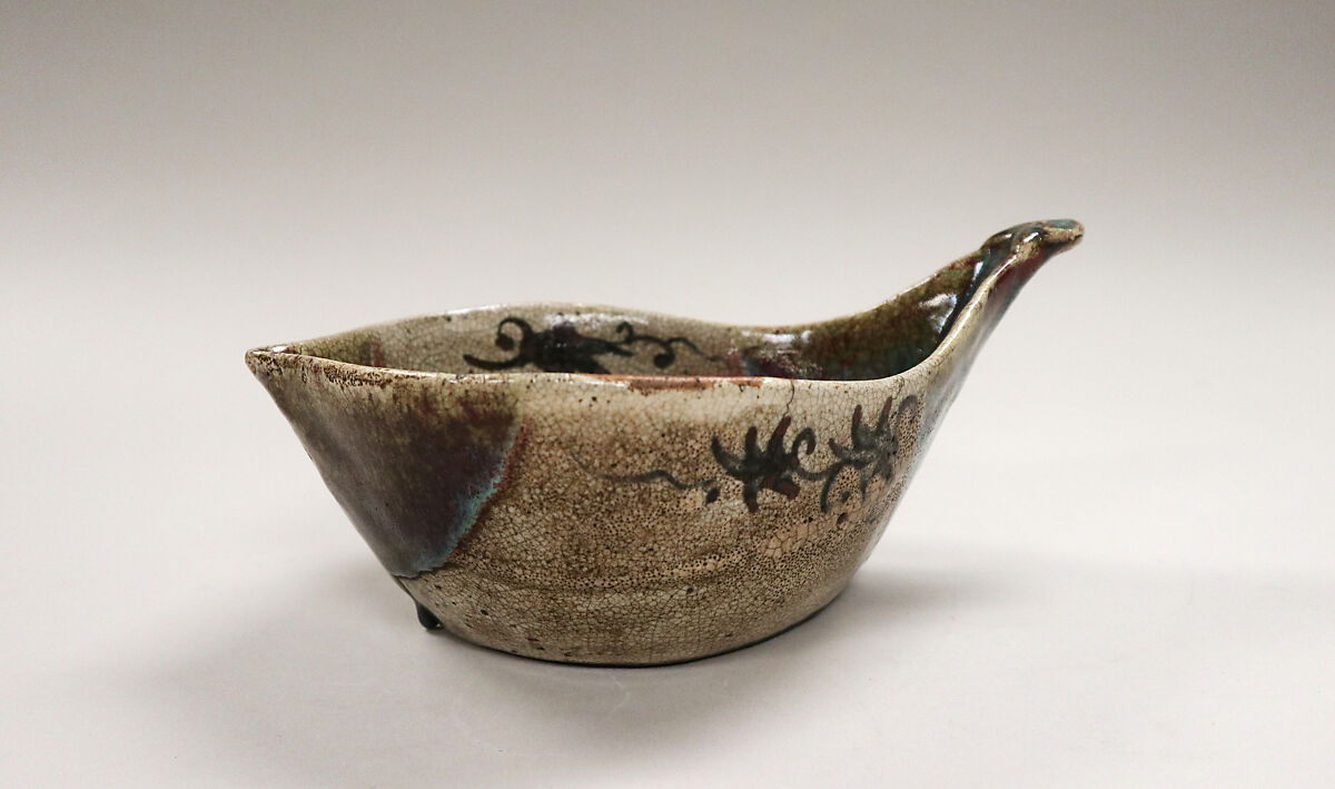 Bowl in the Shape of a Ladle, Shunzan  Japanese, Seto ware, Oribe Revival type; glazed stoneware, Japan