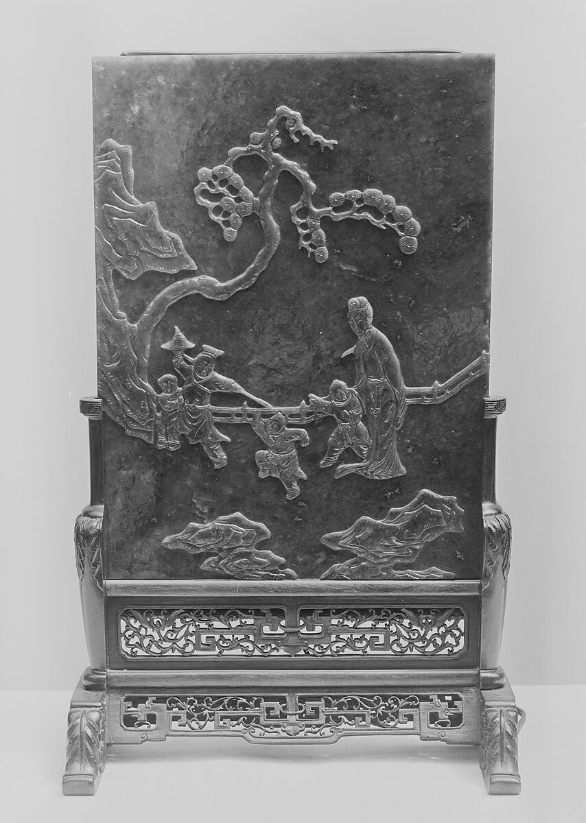 Table screen with a woman and boys, Jade (nephrite), China 