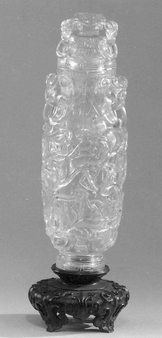 Covered vase with stand, Crystal, China 