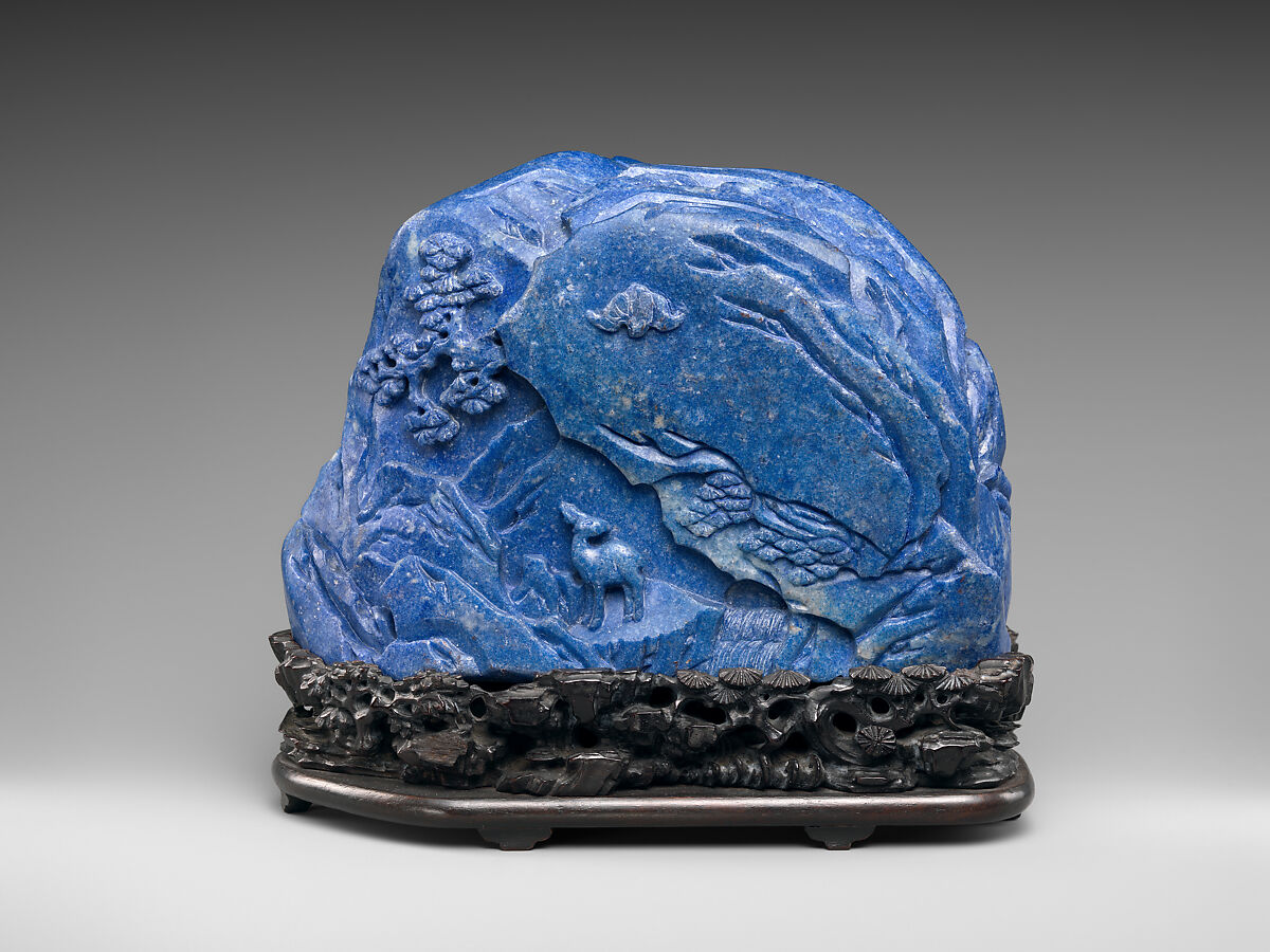 Mountain with landscape scene, Lapis lazuli, China