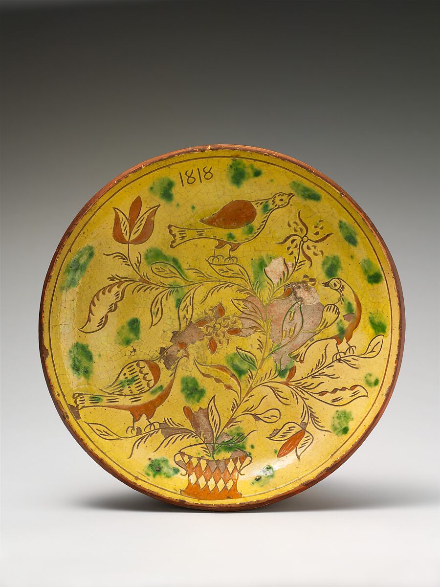 Plate, Attributed to Henry Troxel (active 1799–1829), Earthenware; Redware with sgraffito decoration, American 
