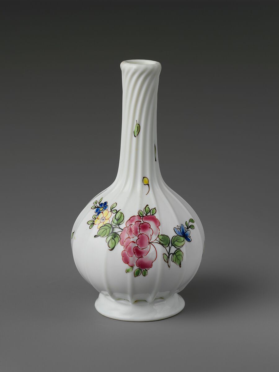 Bottle, Opaque glass with enamel decoration, British 