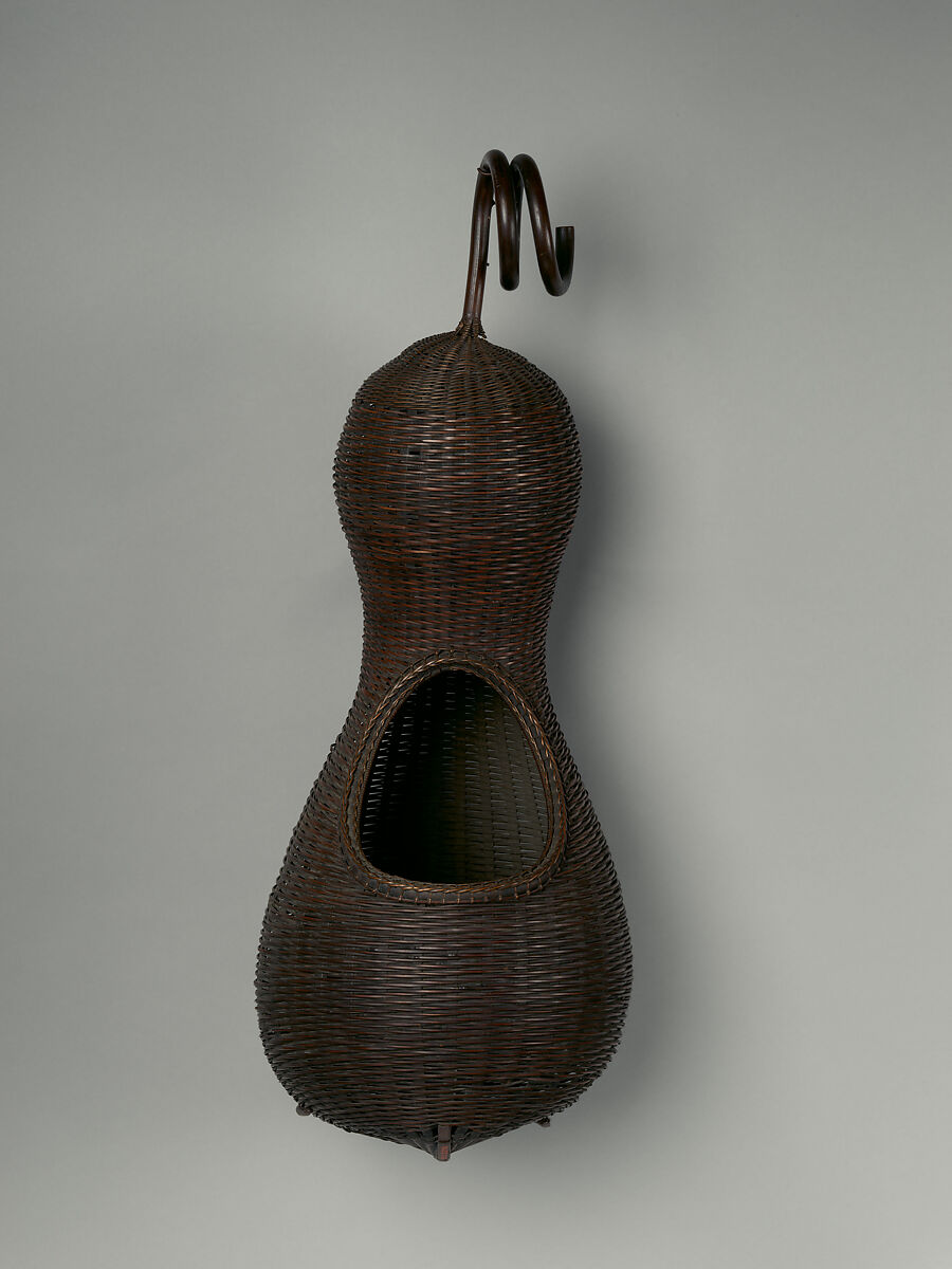 Gourd-Shaped Wall Basket for Flowers, Bamboo with rattan accents, Japan
