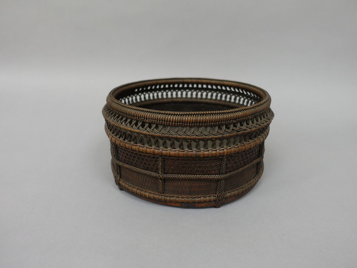 Chinese-Style Charcoal Basket (Sairō-sumitori) for Sencha Tea Ceremony, Timber bamboo, dwarf bamboo, and rattan, Japan